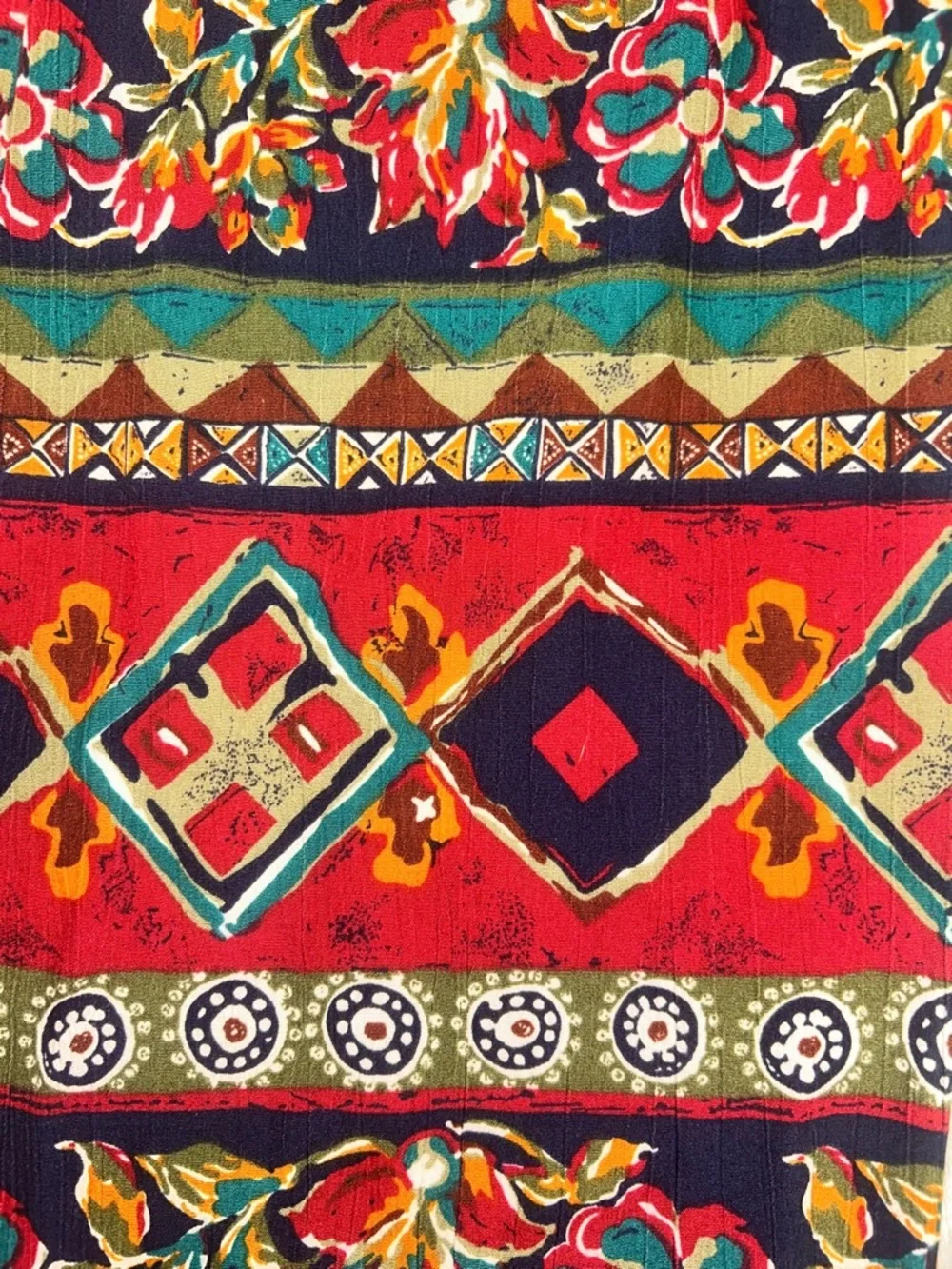 Classic Wide Leg Pants in Red Multicolor Tribal Print - Picture 2 of 4